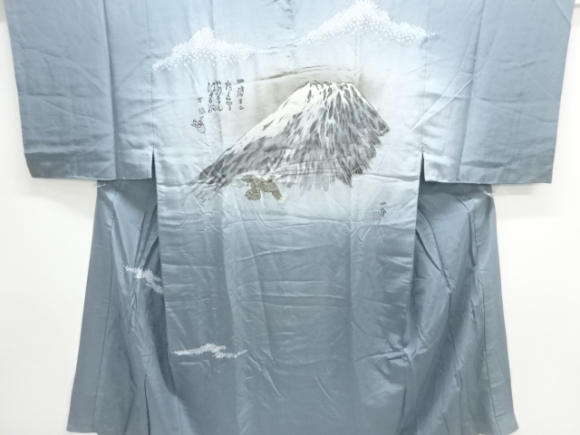 JAPANESE KIMONO / ANTIQUE MENS JUBAN / SILK / SHIBORI / MT. FUJI & HAWK